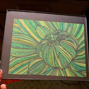 Framed original print. Green chrysanthemum